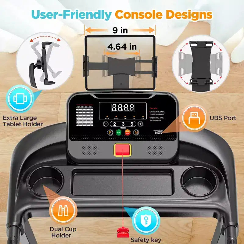 3.75HP Treadmill 300lb Capacity, Incline Folding Treadmill, 64+7 Smart Program, 7.5MPH, APP Control,Treadmill for Home Jogging Walking w/ HiFi Speaker