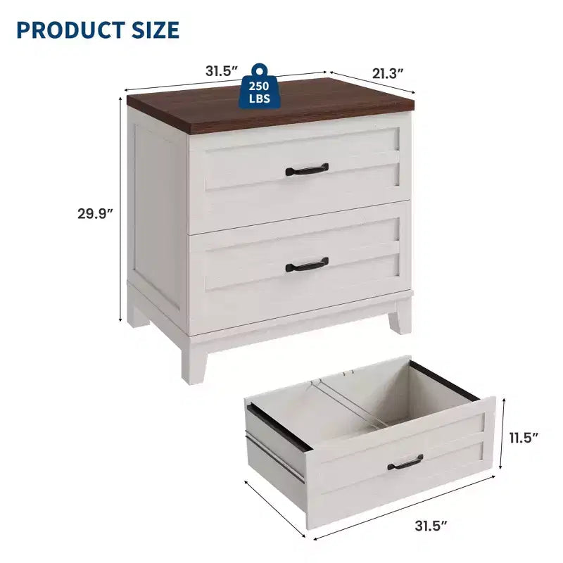 COZONY Meuble de Rangement à 2 Tiroirs, Classeur Latéral en Bois pour Documents au Format Lettre, Légal, A4, Marron Rustique et Blanc