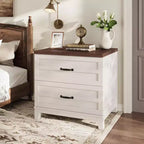 COZONY Meuble de Rangement à 2 Tiroirs, Classeur Latéral en Bois pour Documents au Format Lettre, Légal, A4, Marron Rustique et Blanc