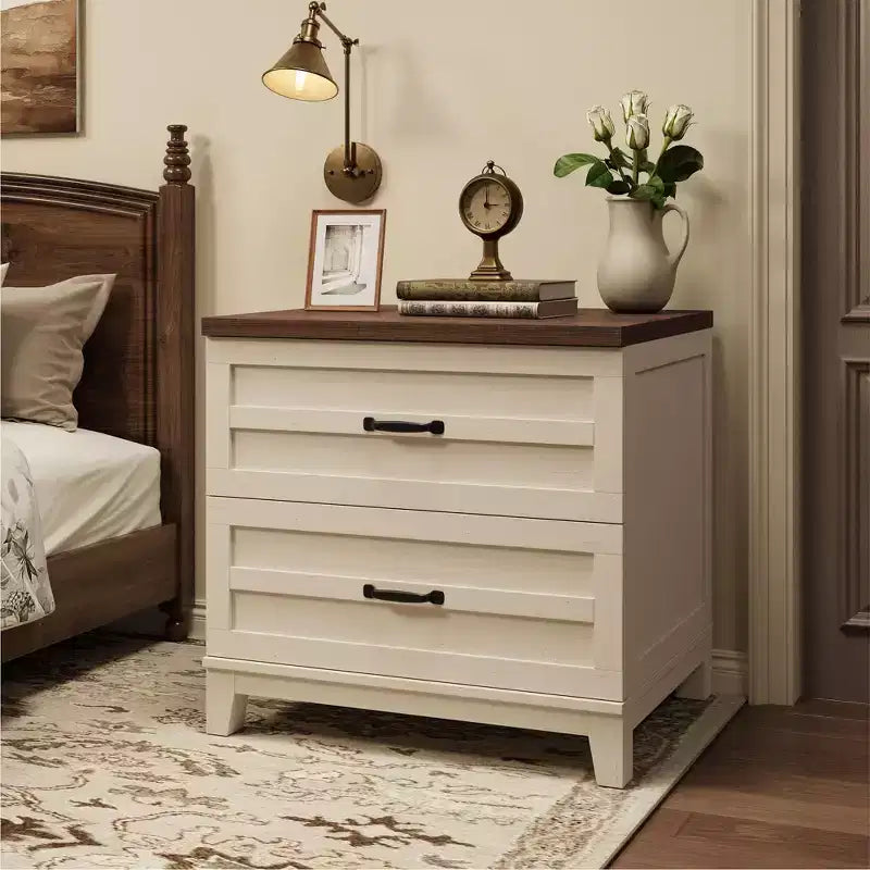 COZONY Meuble de Rangement à 2 Tiroirs, Classeur Latéral en Bois pour Documents au Format Lettre, Légal, A4, Marron Rustique et Blanc