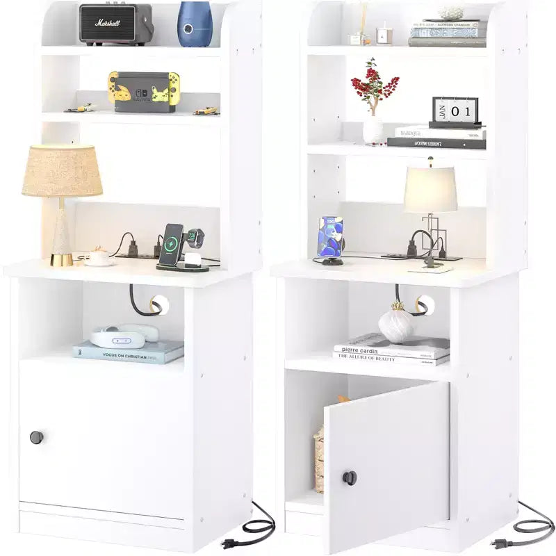 Besiost 47 Étagère réglable avec huche, Table de chevet avec station de recharge, Lumières LED