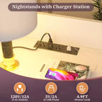 Besiost 47 Étagère réglable avec huche, Table de chevet avec station de recharge, Lumières LED