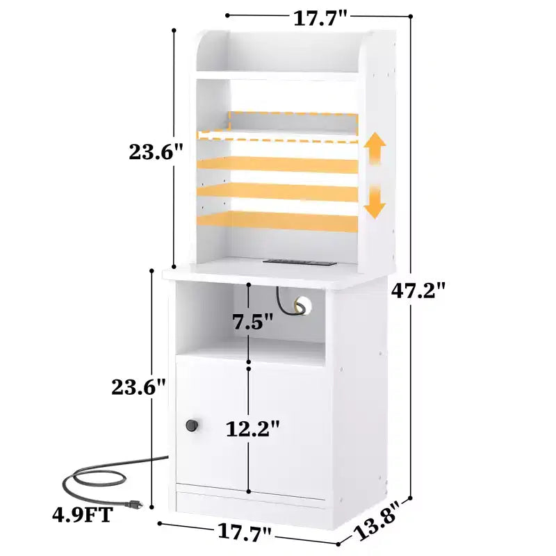 Besiost 47 Étagère réglable avec huche, Table de chevet avec station de recharge, Lumières LED