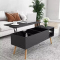 Light Gray Lift-top Coffee Table with Solid Wood Legs Hidden Compartment & Adjustable Storage Shelves