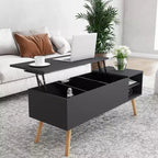 Light Gray Lift-top Coffee Table with Solid Wood Legs Hidden Compartment & Adjustable Storage Shelves