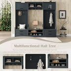 Meuble d'entrée avec banc et rangement à chaussures, porte-manteau à 7 crochets, tiroirs, armoire, meuble d'entrée multifonction détachable