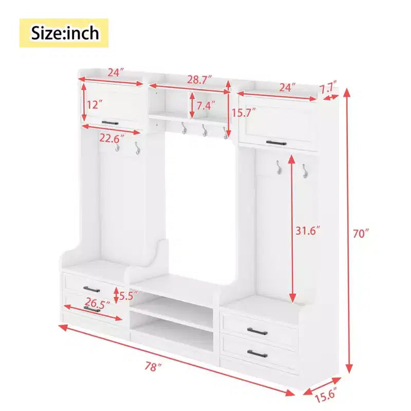 Meuble d'entrée avec banc et rangement à chaussures, porte-manteau à 7 crochets, tiroirs, armoire, meuble d'entrée multifonction détachable