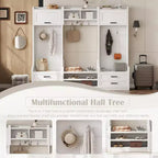 Meuble d'entrée avec banc et rangement à chaussures, porte-manteau à 7 crochets, tiroirs, armoire, meuble d'entrée multifonction détachable