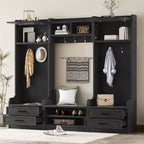 Meuble d'entrée avec banc et rangement à chaussures, porte-manteau à 7 crochets, tiroirs, armoire, meuble d'entrée multifonction détachable