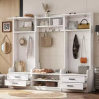 Meuble d'entrée avec banc et rangement à chaussures, porte-manteau à 7 crochets, tiroirs, armoire, meuble d'entrée multifonction détachable