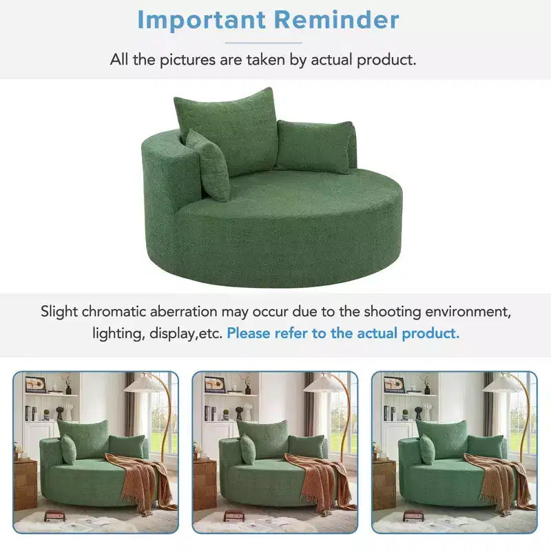 Fauteuil rond pivotant à 360°, avec 3 oreillers, fauteuil de salon, club, chaise longue