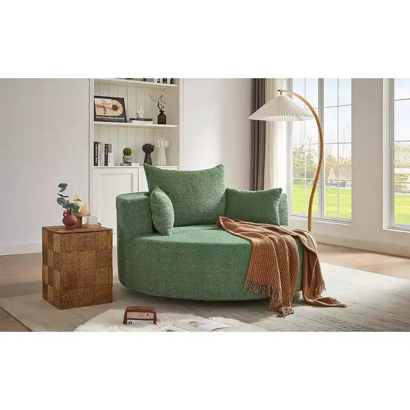 Fauteuil rond pivotant à 360°, avec 3 oreillers, fauteuil de salon, club, chaise longue