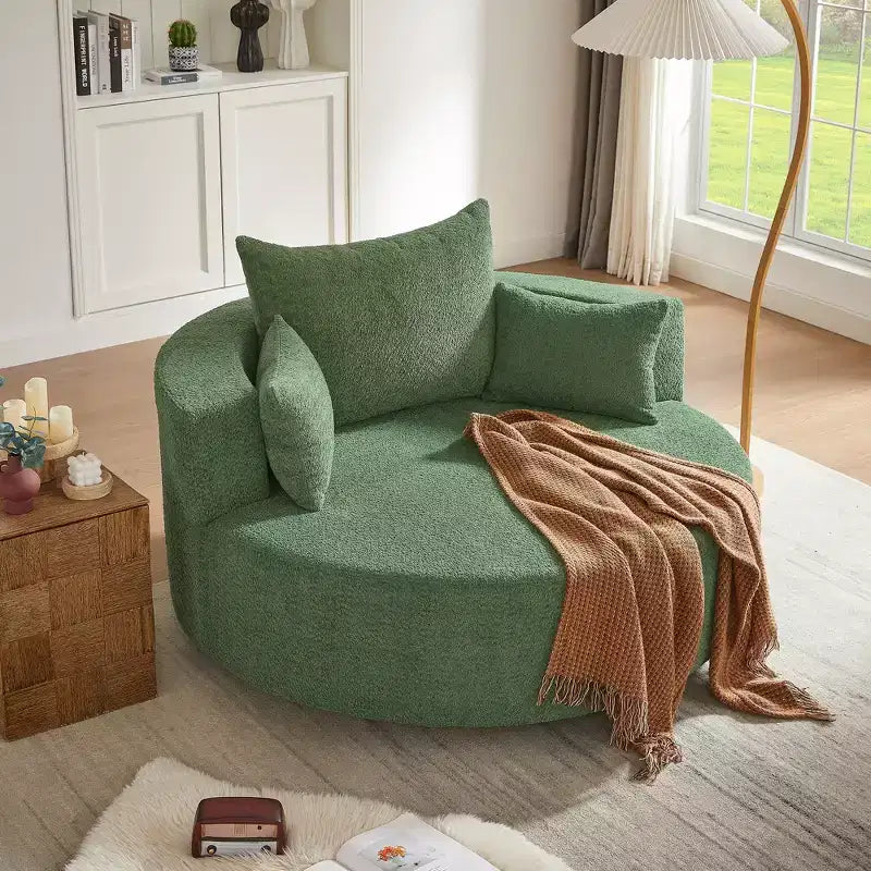 Fauteuil rond pivotant à 360°, avec 3 oreillers, fauteuil de salon, club, chaise longue