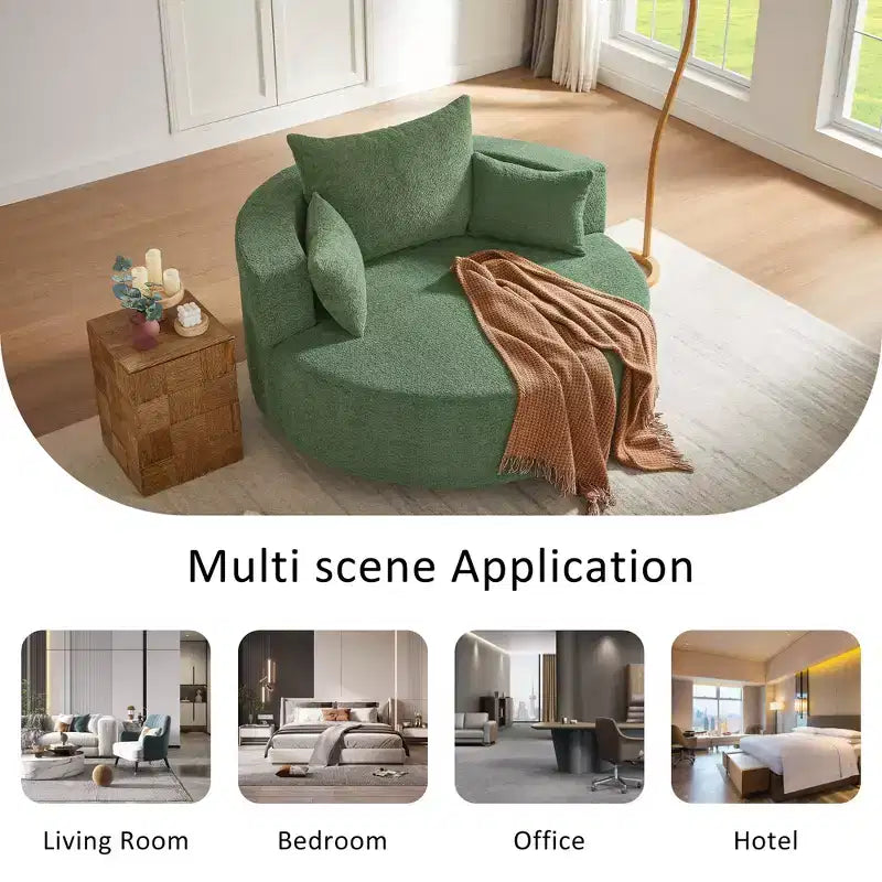 Fauteuil rond pivotant à 360°, avec 3 oreillers, fauteuil de salon, club, chaise longue