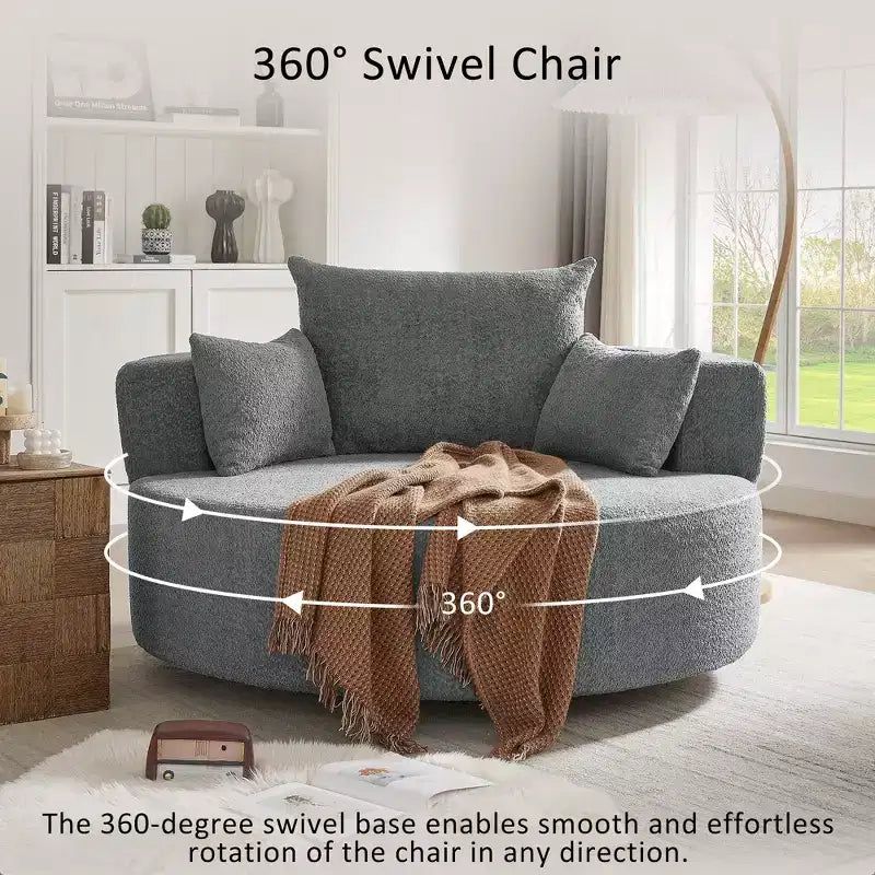 Fauteuil rond pivotant à 360°, avec 3 oreillers, fauteuil de salon, club, chaise longue