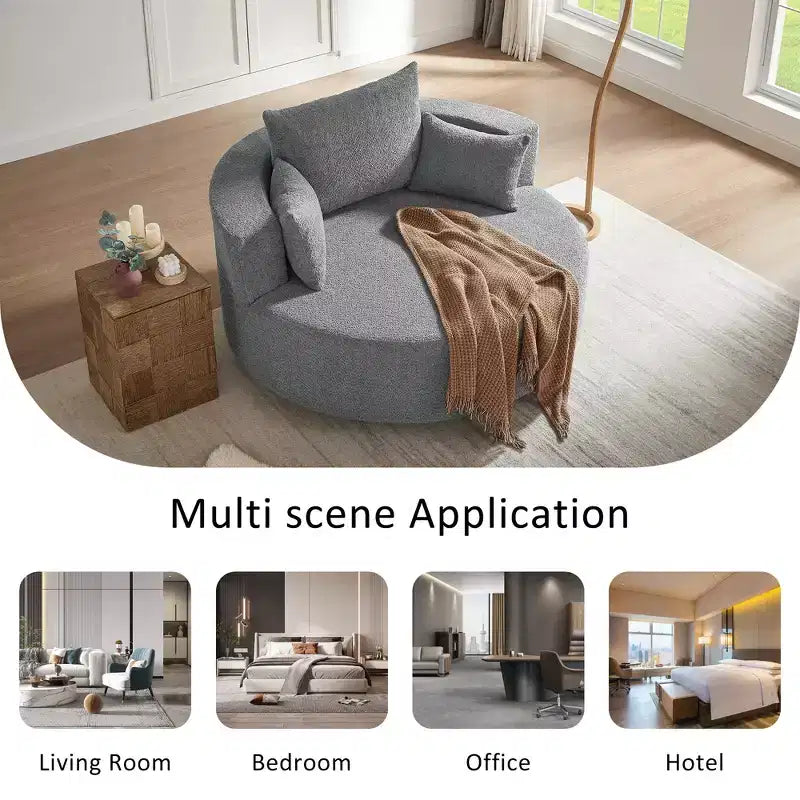 Fauteuil rond pivotant à 360°, avec 3 oreillers, fauteuil de salon, club, chaise longue
