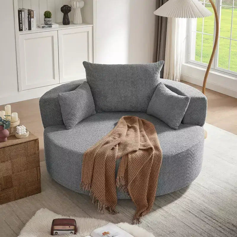 Fauteuil rond pivotant à 360°, avec 3 oreillers, fauteuil de salon, club, chaise longue