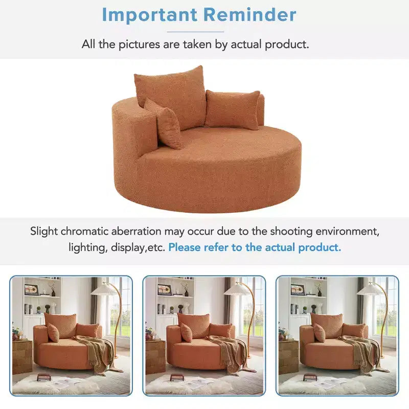 Fauteuil rond pivotant à 360°, avec 3 oreillers, fauteuil de salon, club, chaise longue