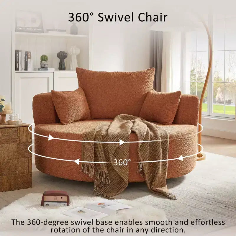 Fauteuil rond pivotant à 360°, avec 3 oreillers, fauteuil de salon, club, chaise longue