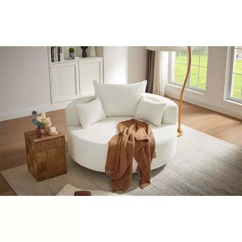 Fauteuil rond pivotant à 360°, avec 3 oreillers, fauteuil de salon, club, chaise longue