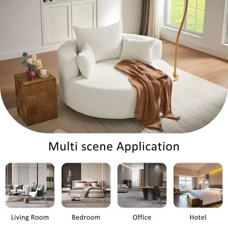 Fauteuil rond pivotant à 360°, avec 3 oreillers, fauteuil de salon, club, chaise longue