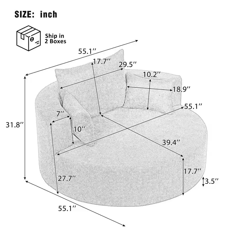 Fauteuil rond pivotant à 360°, avec 3 oreillers, fauteuil de salon, club, chaise longue
