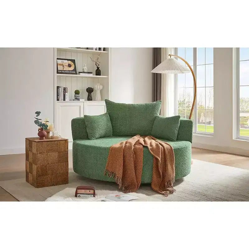 Fauteuil rond pivotant à 360°, avec 3 oreillers, fauteuil de salon, club, chaise longue