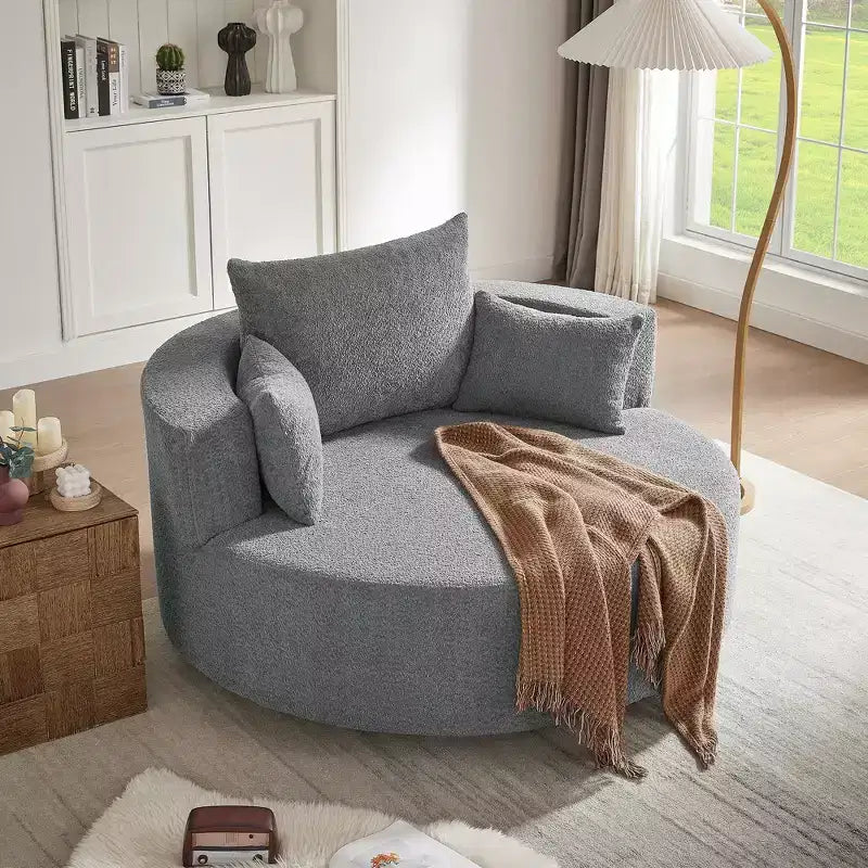 Fauteuil rond pivotant à 360°, avec 3 oreillers, fauteuil de salon, club, chaise longue