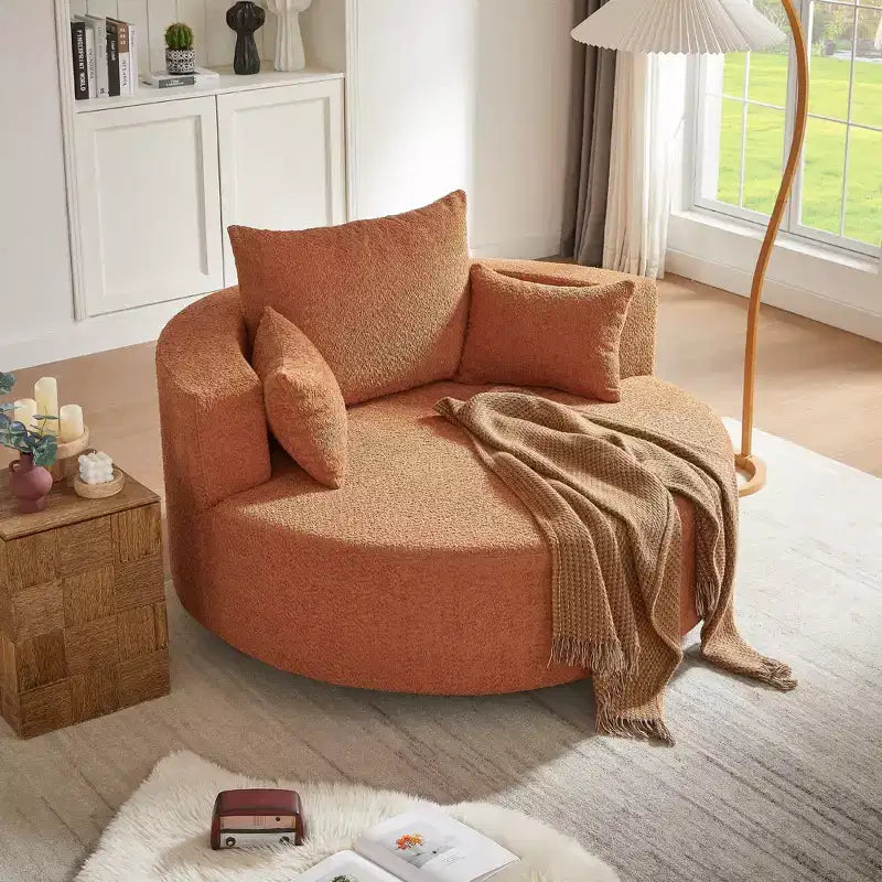 Fauteuil rond pivotant à 360°, avec 3 oreillers, fauteuil de salon, club, chaise longue