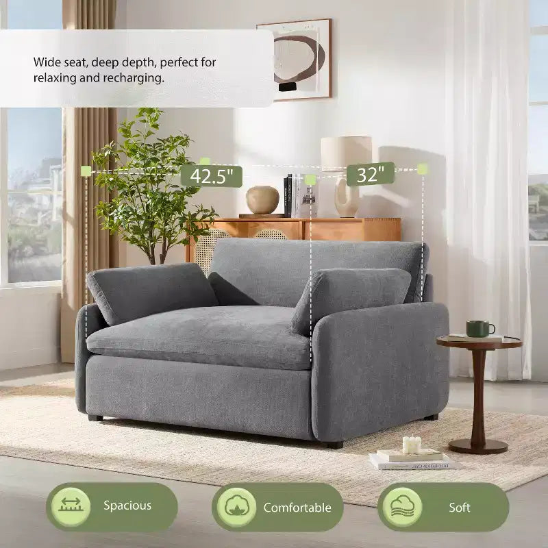 Fauteuil d'appoint moderne surdimensionné GDFStudio Oliver en chenille avec assise profonde extra-large et oreillers