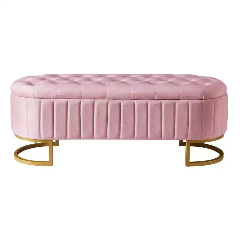 TUYOHW 47 Chic Banc de Rangement Ottoman en Velours Exquis avec Pieds en Métal Doré, Banc d'Appoint pour Salon, Capacité de 180 kg