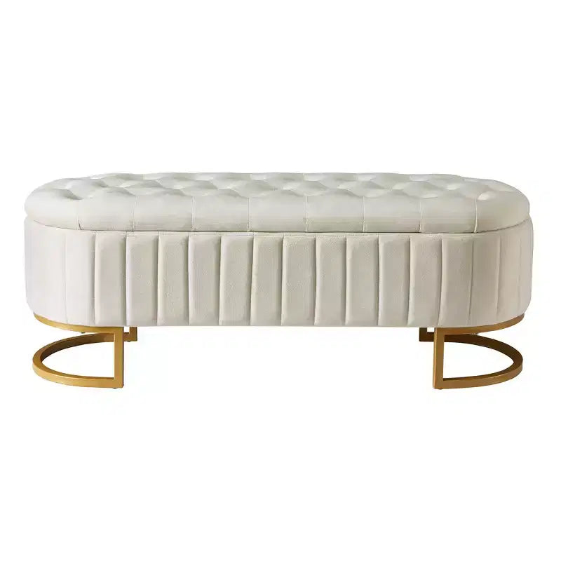 TUYOHW 47 Chic Banc de Rangement Ottoman en Velours Exquis avec Pieds en Métal Doré, Banc d'Appoint pour Salon, Capacité de 180 kg
