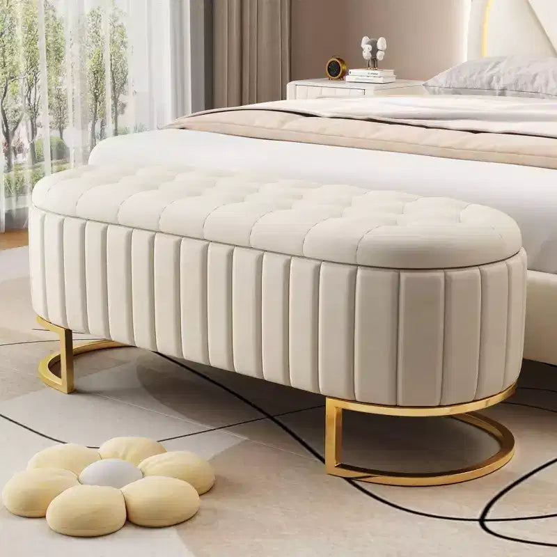TUYOHW 47 Chic Banc de Rangement Ottoman en Velours Exquis avec Pieds en Métal Doré, Banc d'Appoint pour Salon, Capacité de 180 kg