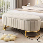 TUYOHW 47 Chic Banc de Rangement Ottoman en Velours Exquis avec Pieds en Métal Doré, Banc d'Appoint pour Salon, Capacité de 180 kg