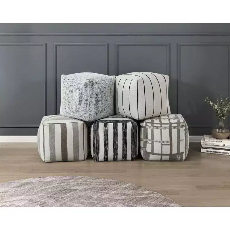 TUYOHW Pouf carré 16H, ottoman chic en jacquard pour salon, repose-pieds antidérapant, chaise pouf, capacité 136 kg, motif rayures zébrées
