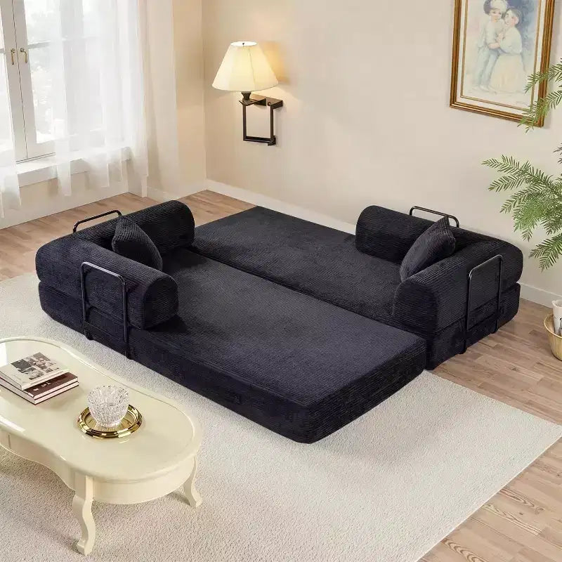 Canapé-lit convertible 4-en-1 MooxvMoo, futon pliable en velours côtelé avec cadre fixe et oreiller, pour salon, chambre, appartement