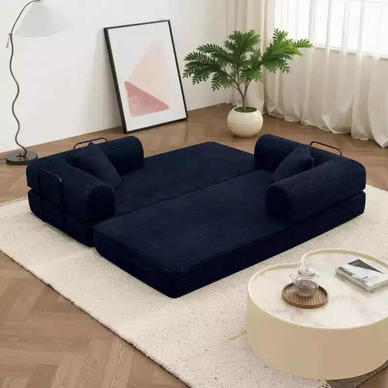 Canapé-lit convertible 4-en-1 MooxvMoo, futon pliable en velours côtelé avec cadre fixe et oreiller, pour salon, chambre, appartement