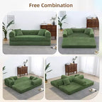Canapé-lit convertible 4-en-1 MooxvMoo, futon pliable en velours côtelé avec cadre fixe et oreiller, pour salon, chambre, appartement
