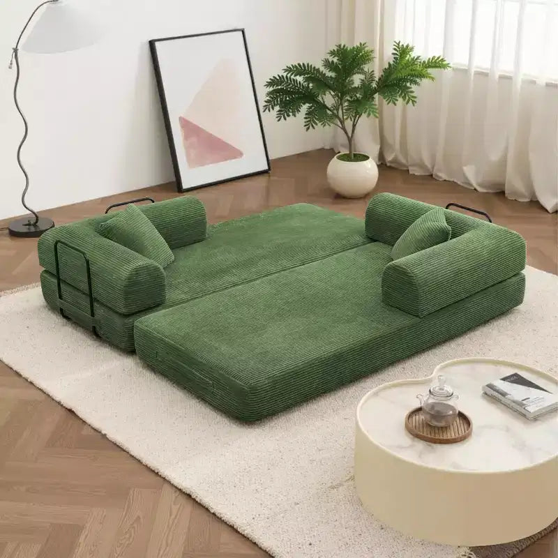 Canapé-lit convertible 4-en-1 MooxvMoo, futon pliable en velours côtelé avec cadre fixe et oreiller, pour salon, chambre, appartement