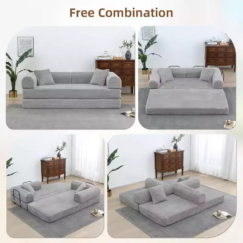 Canapé-lit convertible 4-en-1 MooxvMoo, futon pliable en velours côtelé avec cadre fixe et oreiller, pour salon, chambre, appartement