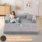 Canapé-lit convertible 4-en-1 MooxvMoo, futon pliable en velours côtelé avec cadre fixe et oreiller, pour salon, chambre, appartement