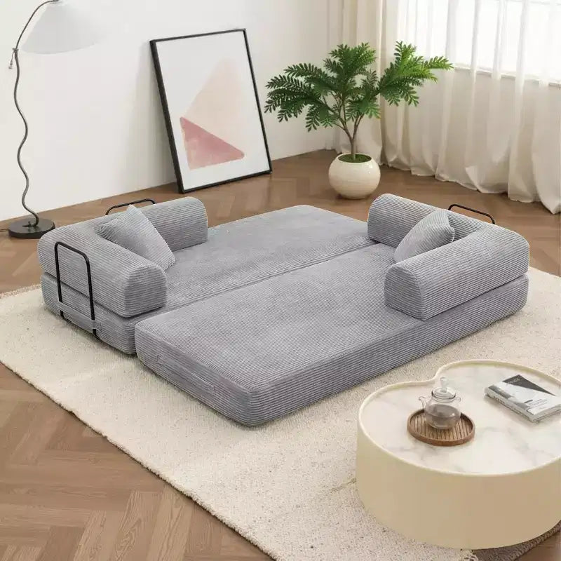 Canapé-lit convertible 4-en-1 MooxvMoo, futon pliable en velours côtelé avec cadre fixe et oreiller, pour salon, chambre, appartement