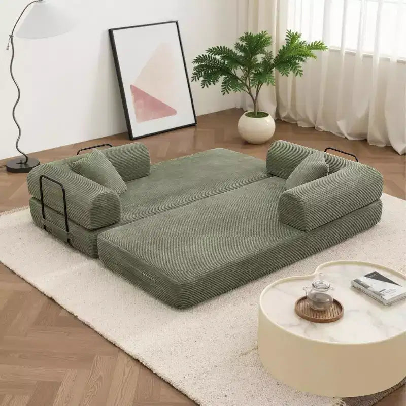 Canapé-lit convertible 4-en-1 MooxvMoo, futon pliable en velours côtelé avec cadre fixe et oreiller, pour salon, chambre, appartement