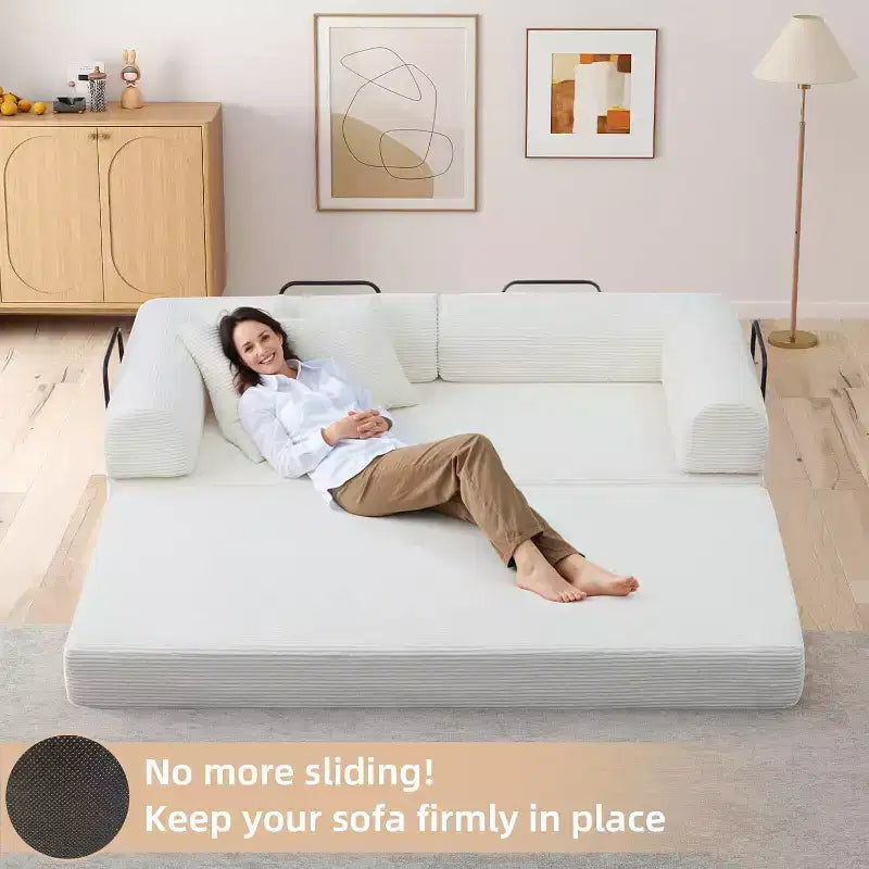 Canapé-lit convertible 4-en-1 MooxvMoo, futon pliable en velours côtelé avec cadre fixe et oreiller, pour salon, chambre, appartement