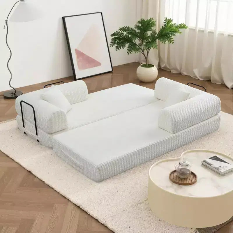 Canapé-lit convertible 4-en-1 MooxvMoo, futon pliable en velours côtelé avec cadre fixe et oreiller, pour salon, chambre, appartement