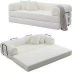 MooxvMoo 4-in-1 Convertible Queen Sleeper Sofa Bed, Foldable Corduroy Futon with Fixed Frame & Pillow, for Living Room, Bedroom, Apartment