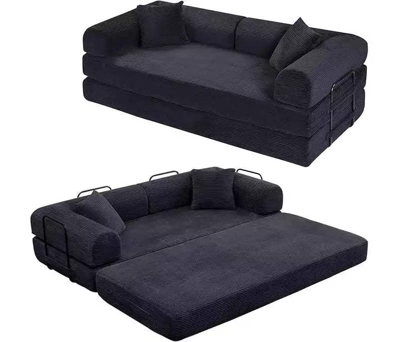 Canapé-lit convertible 4-en-1 MooxvMoo, futon pliable en velours côtelé avec cadre fixe et oreiller, pour salon, chambre, appartement