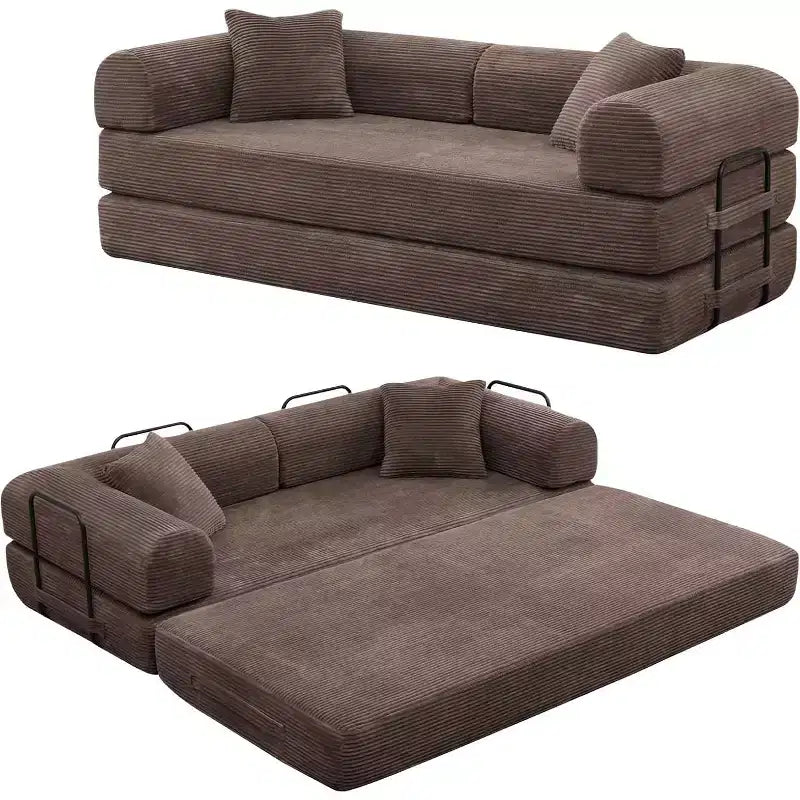 Canapé-lit convertible 4-en-1 MooxvMoo, futon pliable en velours côtelé avec cadre fixe et oreiller, pour salon, chambre, appartement