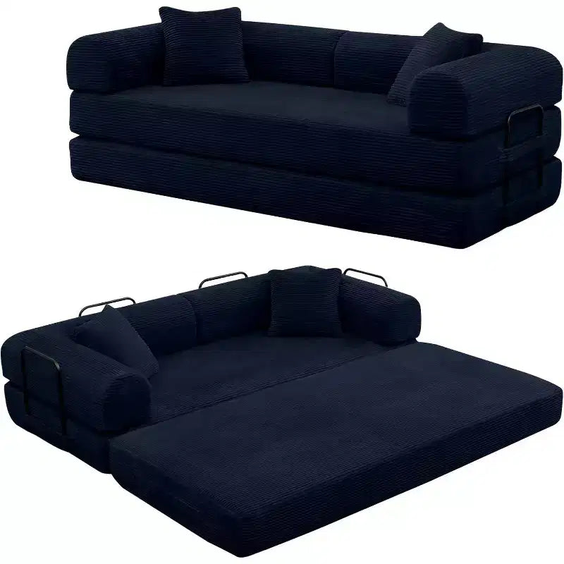 Canapé-lit convertible 4-en-1 MooxvMoo, futon pliable en velours côtelé avec cadre fixe et oreiller, pour salon, chambre, appartement