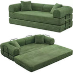 Canapé-lit convertible 4-en-1 MooxvMoo, futon pliable en velours côtelé avec cadre fixe et oreiller, pour salon, chambre, appartement